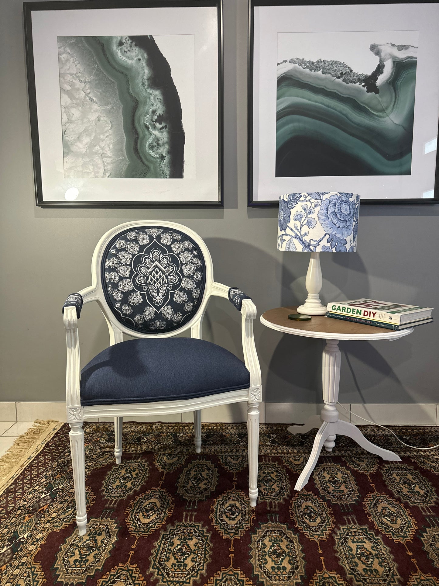 Hampton Serenity empire Lampshade - Handmade coastal Lighting in White and Blue