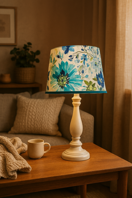 Turquoise Garden Empire Lampshade with trim – Serene Green, Grey & Blue Tones