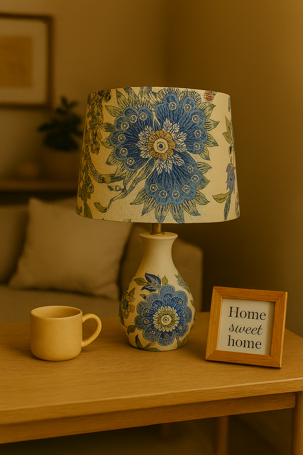 Azure Blossom Glow drum Lampshade