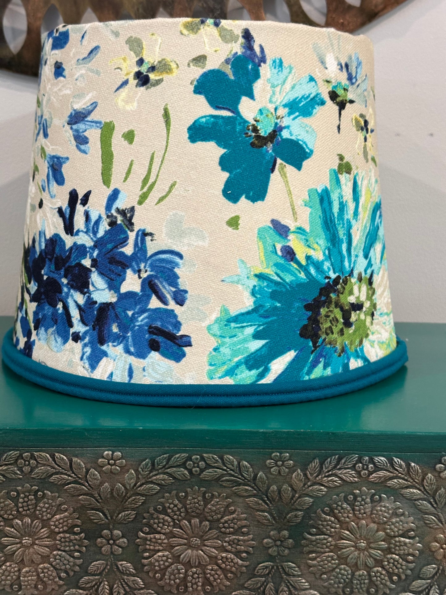 Turquoise Garden Empire Lampshade with trim – Serene Green, Grey & Blue Tones