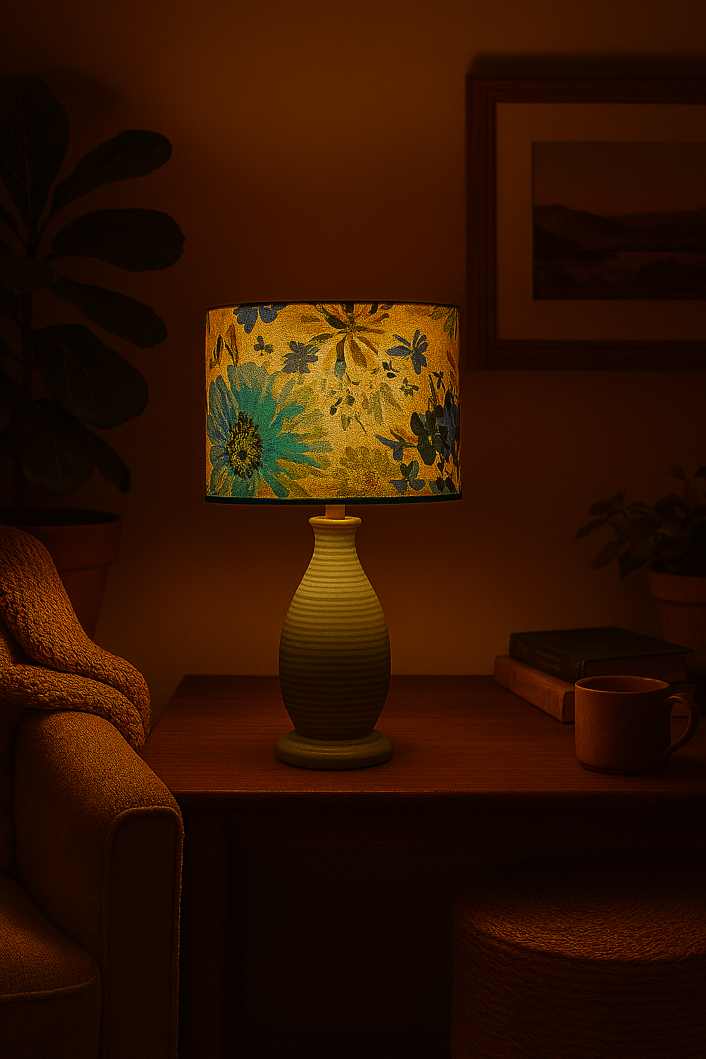 Turquoise Garden Drum with trim  Lampshade – Handmade in Australia